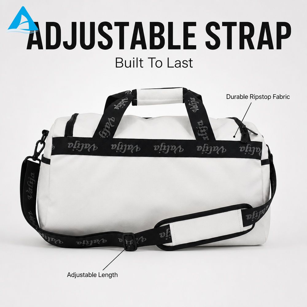 White Duffel Bag for Gym Travel Large Capacity Water-Resistant Sports Weekender Bag with Sherpa Shoulder Pad & Comfort Handle