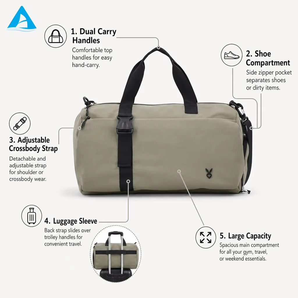 Advance High Quality Nylon Duffel Bag Large Capacity Carry on Sports Gym Weekender Travel Bag for Men Women Unisex