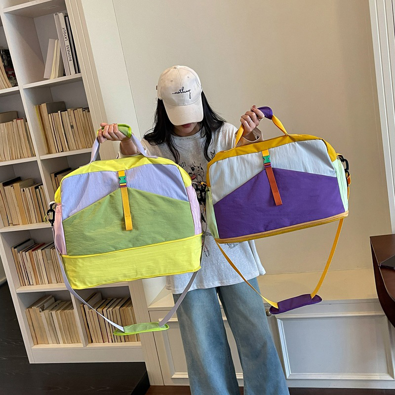 Customized Color Blocking Expandable Duffel Bag Large Capacity Portable Sports Travel Bag Business Trip Boarding Handbag