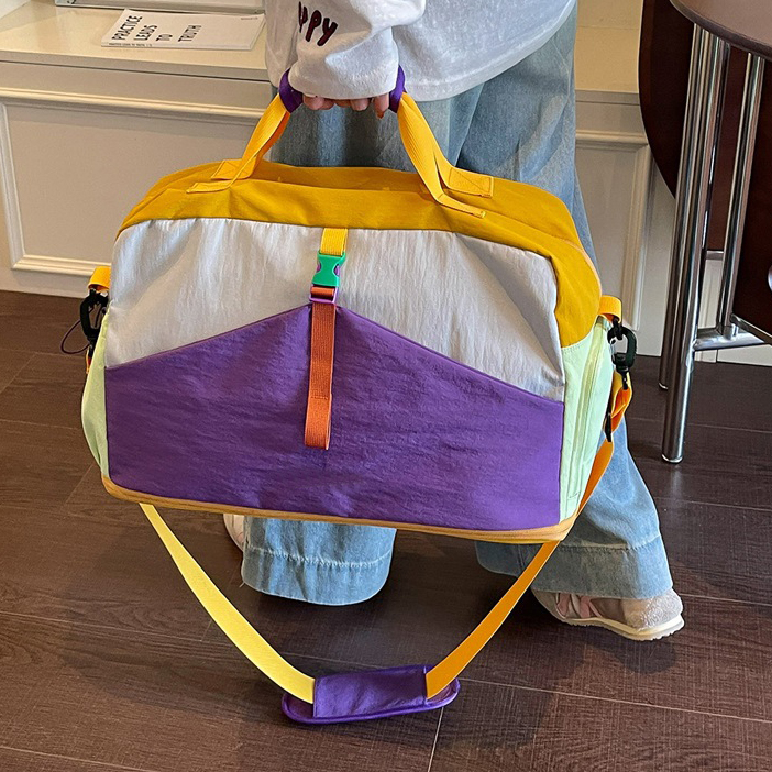 Customized Color Blocking Expandable Duffel Bag Large Capacity Portable Sports Travel Bag Business Trip Boarding Handbag