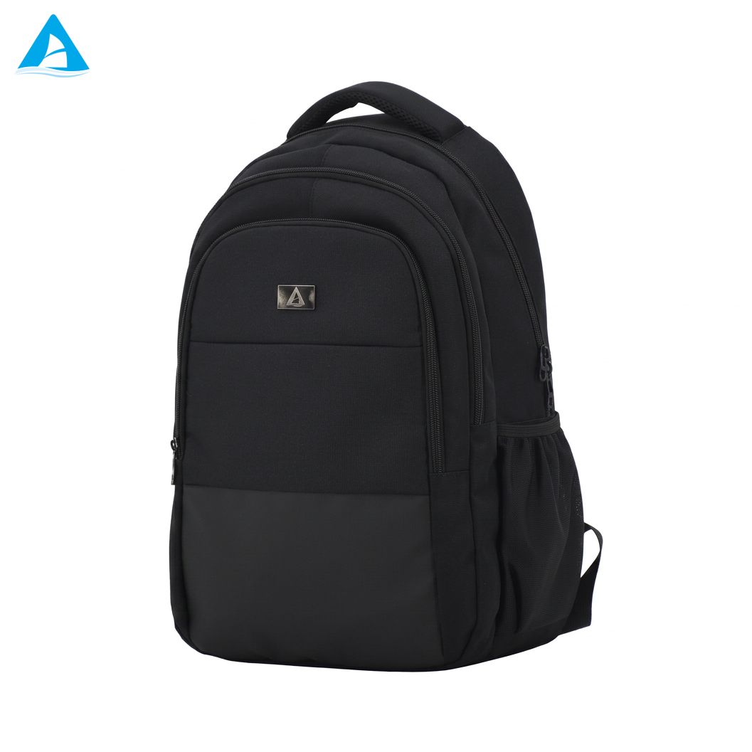 Classic Black 14 Inch Laptop Backpack 3 Compartment Durable Nylon Business Office Bag with Bottle Pockets for School Commute Men