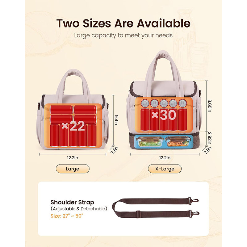 Custom New Lightweight Double Deck Insulated Lunch Bag Portable Large Capacity Leakproof Thermal Cooler Tote Bag for Picnic