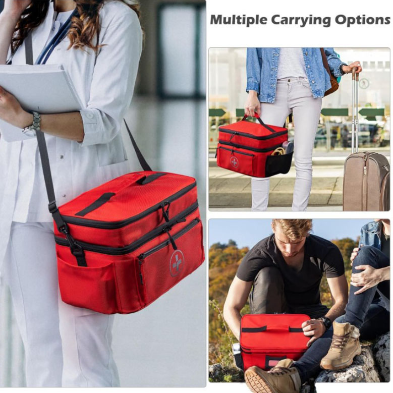 Advance Waterproof Double Layer Large Capacity Travel First Aid Kit Bag Polyester Removable Dividers Pill Storage Lockable