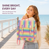 Cute Holographic Rainbow Backpack for Girls Teenagers Large Capacity Colourful PVC School Bag with Front Flap Pocket