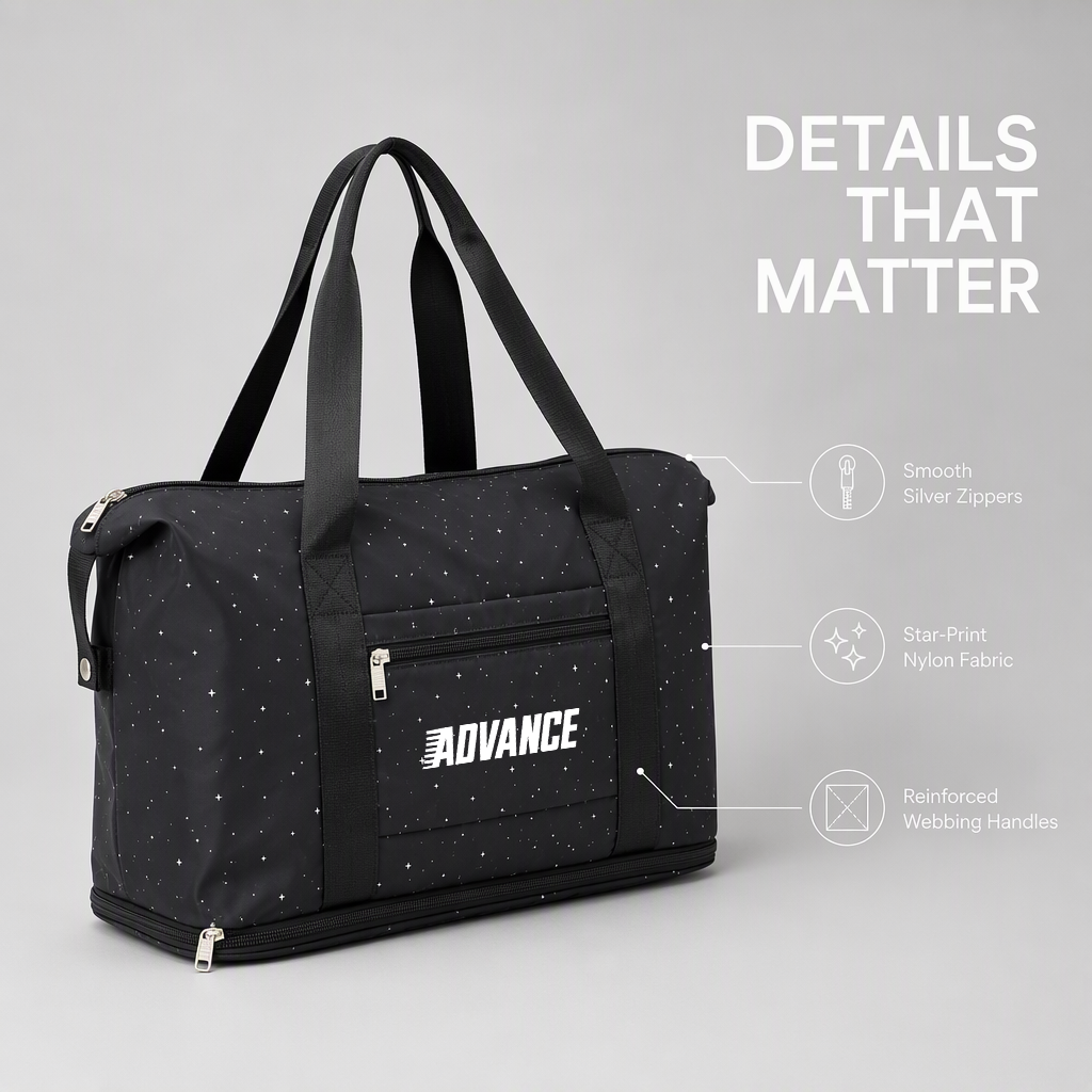 Trendy Large Capacity Travel Tote Bag Star Print Nylon Weekender Bag with Zipper Pockets Expandable Bottom for Overnight Trips