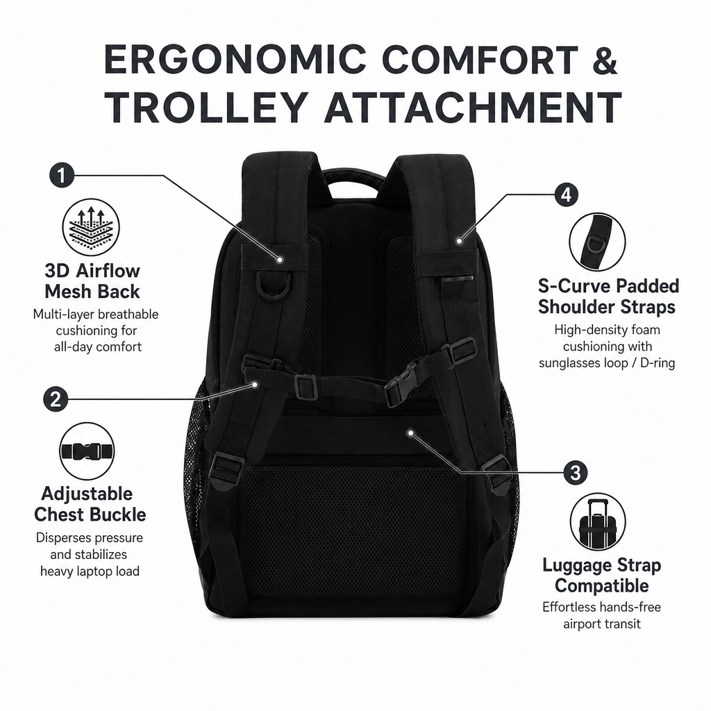 Airline Approved Carry on Business Travel Laptop Backpack with Luggage Strap Lightweight Personal Item Bag for Men Women