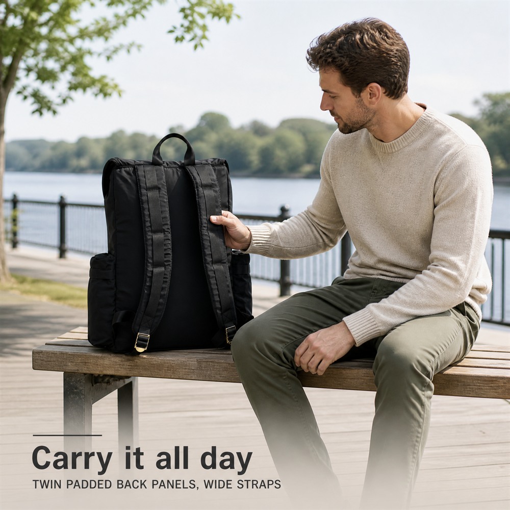 Advance Wholesale Minimalist Business Casual Backpack Large Capacity Travel Bag with Front Buckle Straps for Men