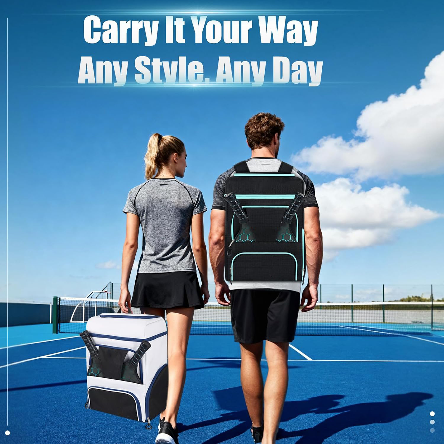 Advance 33L Water Resistant Pickleball Tennis Racket Sports Backpack Zipper Closure Separate Shoe Compartment Laptop Sleeve