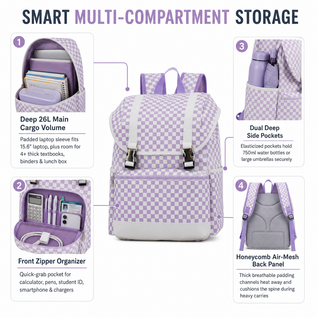 Advance Custom Large Capacity Student Backpack with 15.6 Inch Laptop Compartment Multi-Pocket School Bag for College Travel