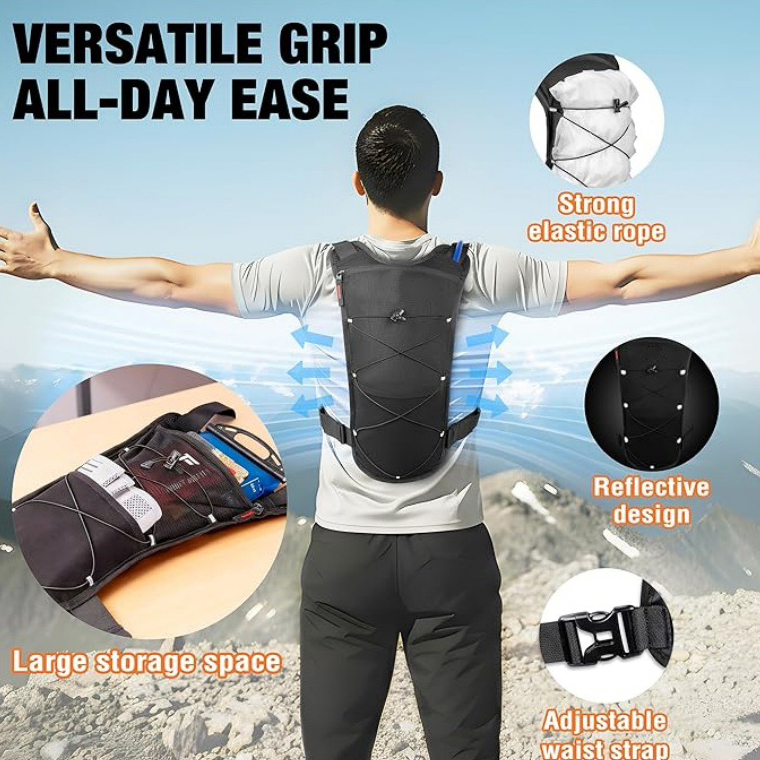 Men's Tactical Running Vest with Lightweight Waterproof Hydration Bladder Adjustable Backpack Straps Reflective Water Bag