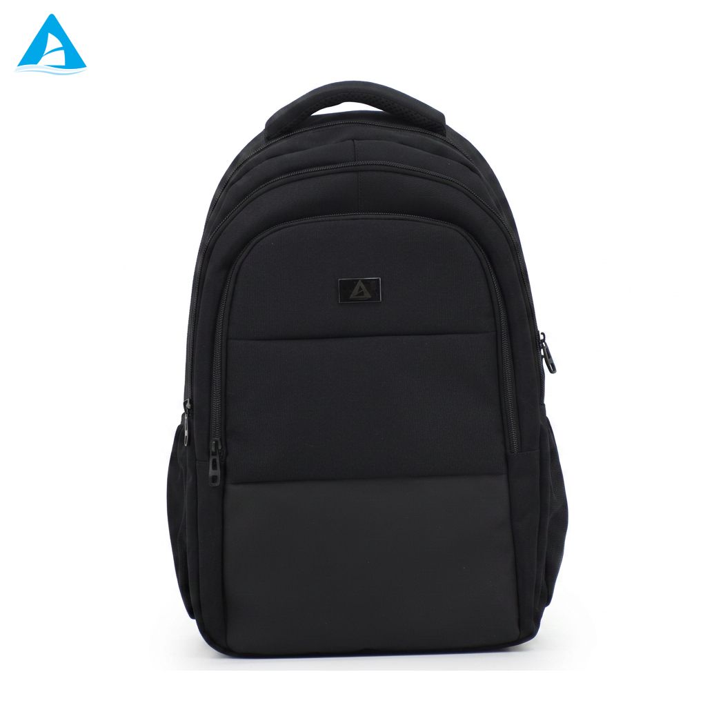 Classic Black 14 Inch Laptop Backpack 3 Compartment Durable Nylon Business Office Bag with Bottle Pockets for School Commute Men