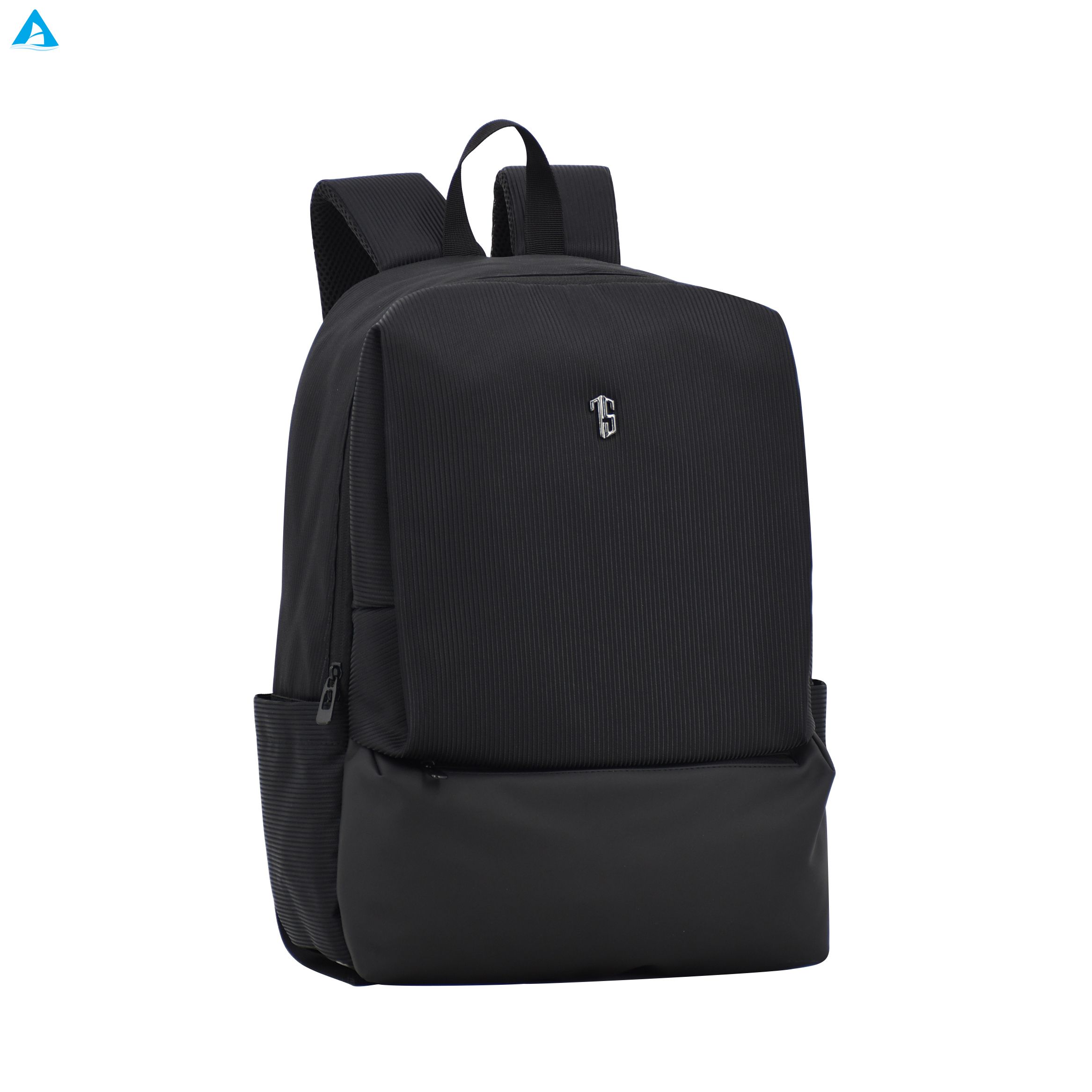 Minimalist Black Ribbed Nylon Backpack Slim Lightweight Daily Commute Rucksack with Multi Zipper Pockets for School Office