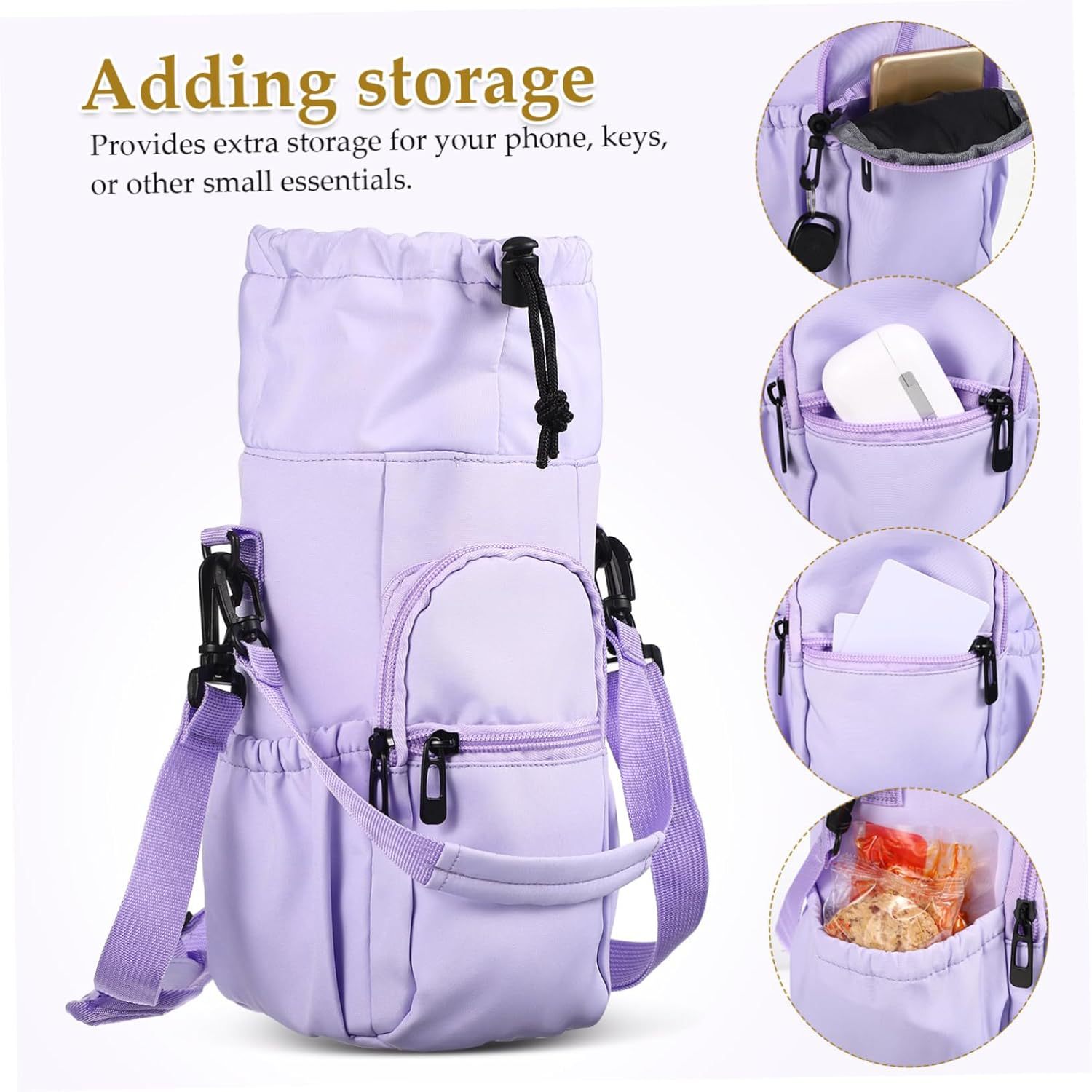 Custom Portable Drawstring Water Bottle Crossbody Bag Lightweight Insulated Water Cup Handbag with Multiple Storage Pockets