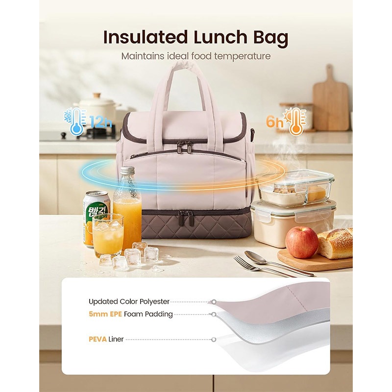 Custom New Lightweight Double Deck Insulated Lunch Bag Portable Large Capacity Leakproof Thermal Cooler Tote Bag for Picnic