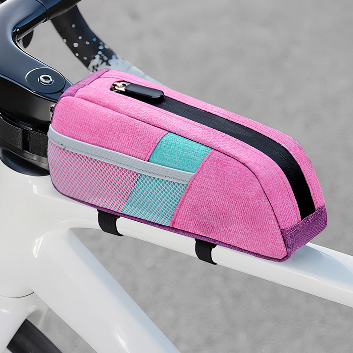 Bicycle Top Tube Bike Frame Bag Waterproof Polyester Zipper Closure Handlebar Storage Pouch Quick Access Phone Pocket Cycling