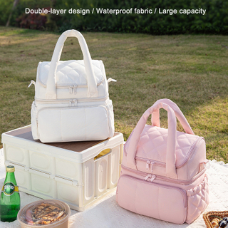 Waterproof Large Capacity Double-Layer Lunch Bag Insulated Lunch Tote Bag with Adjustable Shoulder Strap for Work and Picnic