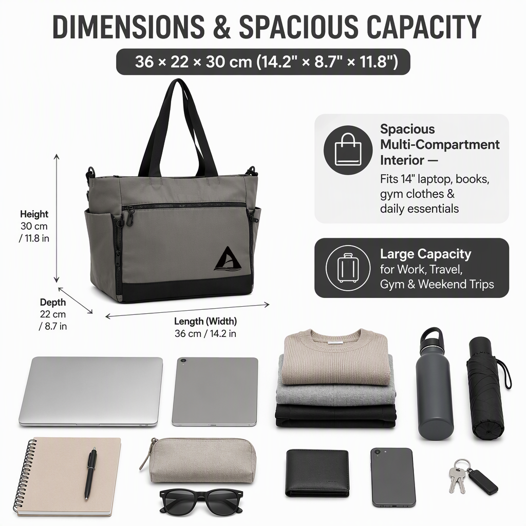 OEM Factory Supply Nylon Travel Tote Bag Fits 14 Inch Laptop Durable Weekend Trips Bag with Multiple Pockets