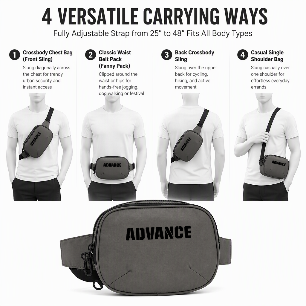 Custom Lightweight 2.5L Waist Bag Portable Crossbody Chest Bag Multi Pocket Fanny Pack for Travel Running Daily Use