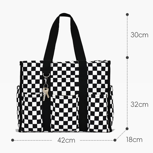 Fashion Waterproof Checkerboard Pattern Women's Tote Bag with Large Capacity Multi-Pocket Portable Weekender Travel Handbag