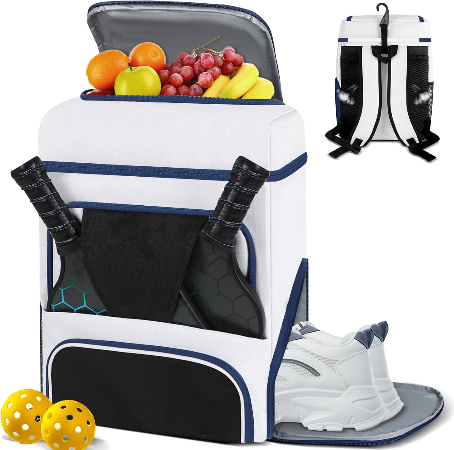 Advance 33L Water Resistant Pickleball Tennis Racket Sports Backpack Zipper Closure Separate Shoe Compartment Laptop Sleeve