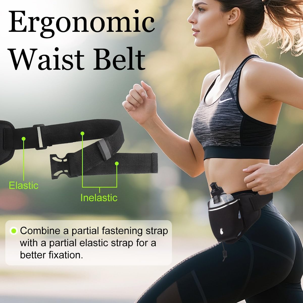 Running Waist Pack Reflective Hydration Belt Marathon Cycling Hiking Outdoor Sports Adjustable Ergonomic Nylon Zipper Closure