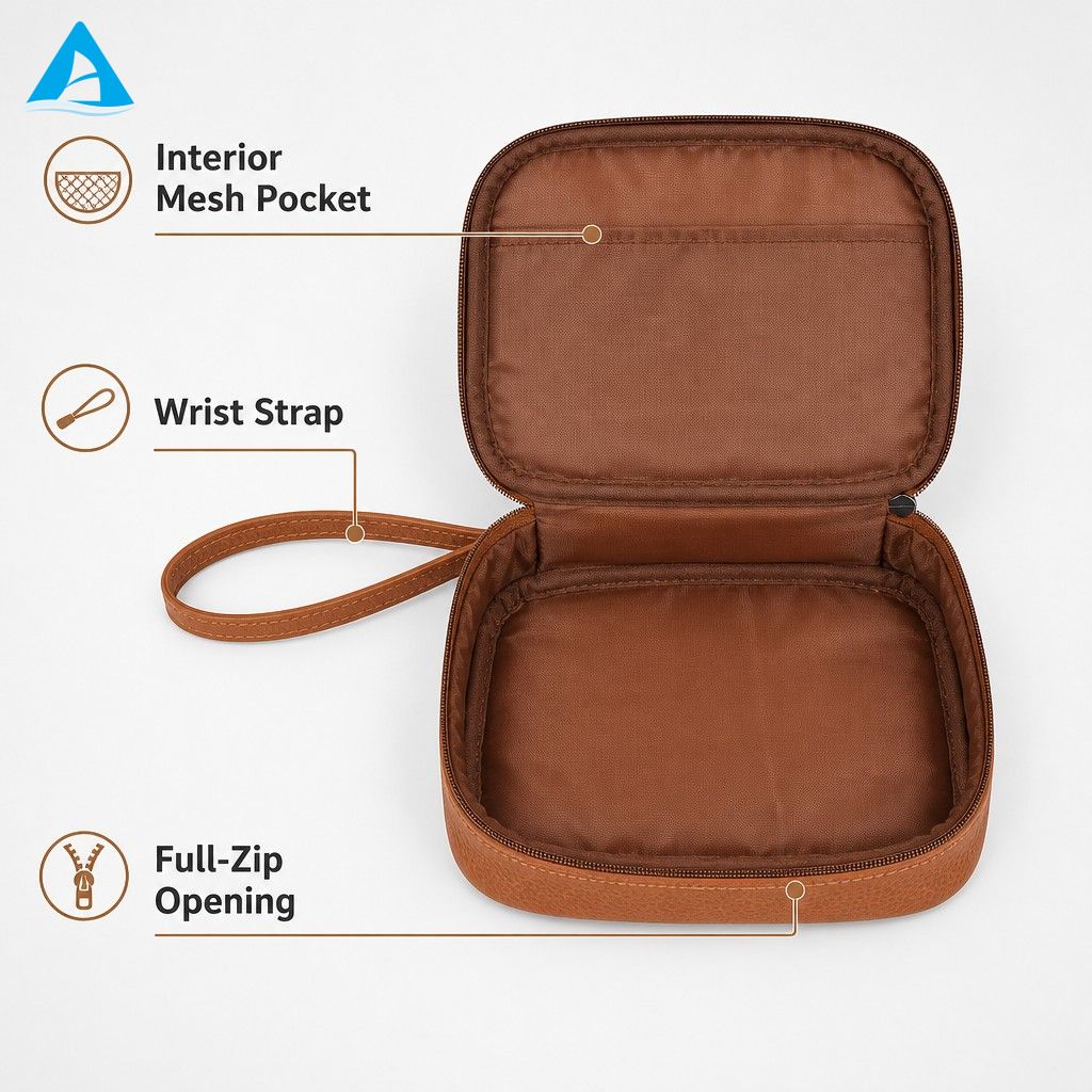 Factory Custom Logo Large Capacity Waterproof Zipper PU Cosmetic & Makeup Bag with Soft Handle for Women Travel Use