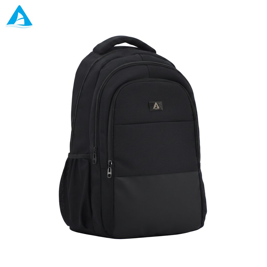 Classic Black 14 Inch Laptop Backpack 3 Compartment Durable Nylon Business Office Bag with Bottle Pockets for School Commute Men